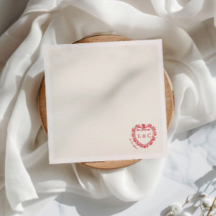 Romantic Red Vintage Monogram Crest Wedding Napkin