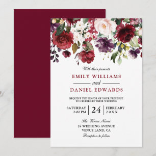 Romantic Red Watercolor Botanical Wedding Invitation
