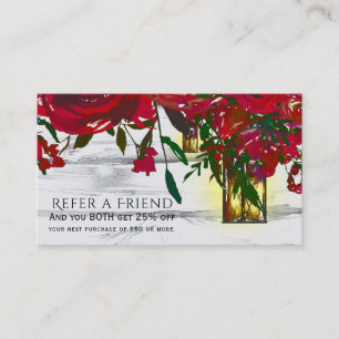 Romantic Red Watercolor Roses Refer a Friend Referral Card