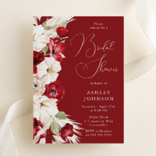 Romantic Red & White Floral Bridal Shower Invitation