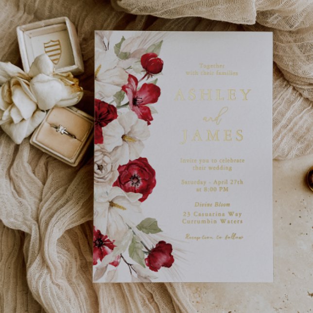 Romantic Red & White Floral Gold Foil Wedding (Creator Uploaded)