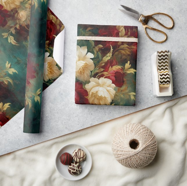 Romantic Red White Flowers Bridal Shower Wedding Wrapping Paper (Crafts)