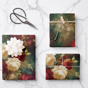 Romantic Red White Flowers Bridal Shower Wedding Wrapping Paper Sheet