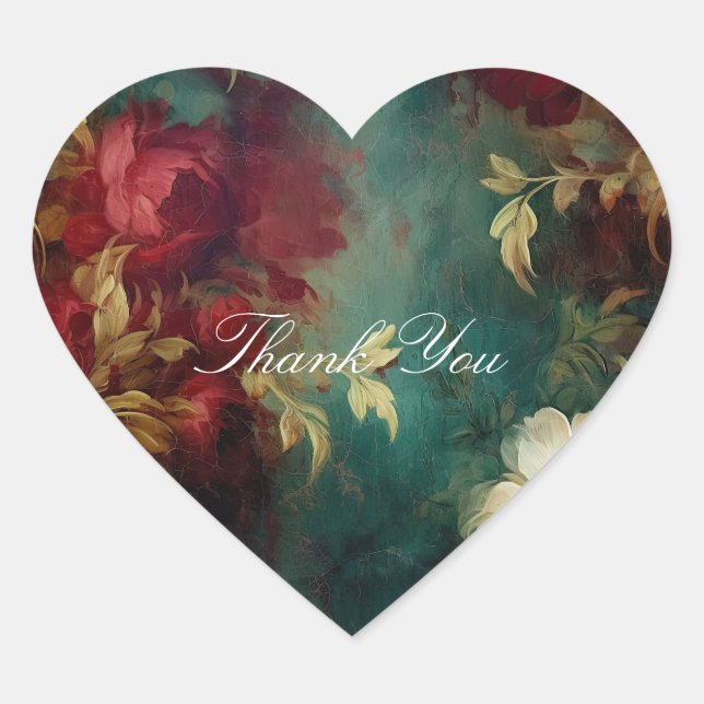 Romantic Red White Flowers  Heart Sticker (Front)