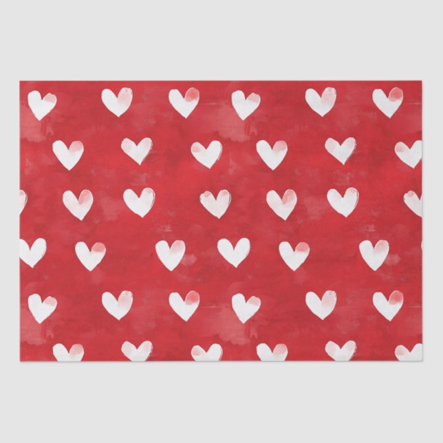 Romantic Red White Hearts Bridal Shower Tissue Paper (Front)