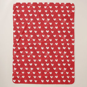 Romantic Red White Hearts Sherpa Blanket