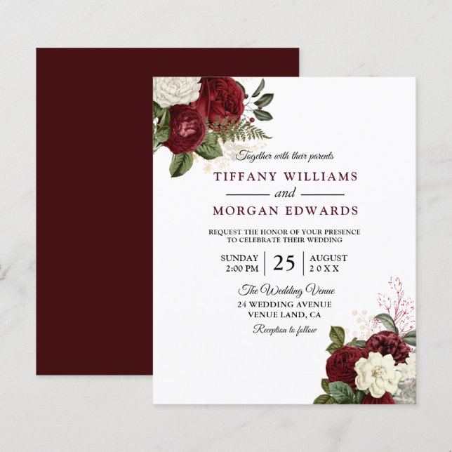 Romantic Red & White On a budget Wedding Invite (Front/Back)