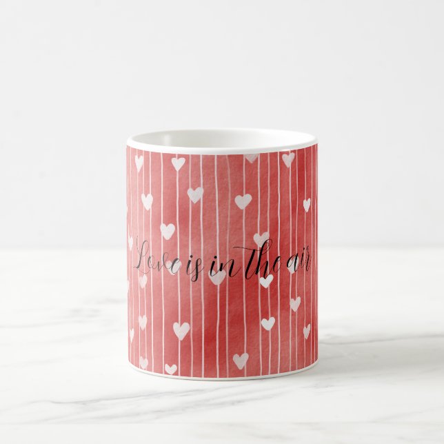 Romantic Red White Stripes Hearts Love Coffee Mug (Center)