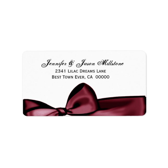 Romantic Red Wine Bow Wedding Label (Front)