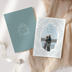 Romantic Regency Dusty Blue Photo Save The Date