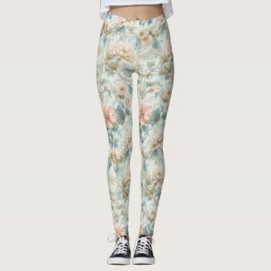 Romantic Regency Pastel Floral Print Leggings