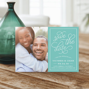 Romantic Request Photo Save the Date Card Aqua