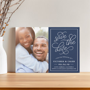 Romantic Request Photo Save the Date Card Navy