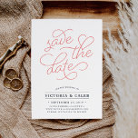 Romantic Request | Typography Save the Date Card<br><div class="desc">Simple and elegant, our Romantic Request wedding save the date card features "save the date" in coral pink script typography with a chic heart worked into the design. Add your wedding details, including names, wedding date, location and website, in dusty grey-blue lettering. Cards reverse to modern horizontal stripes in muted...</div>