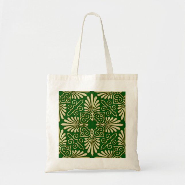 Romantic Retro Art Deco Damask Green Gold 01 Tote Bag (Front)