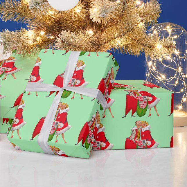 ROMANTIC RETRO CHRISTMAS COUPLE WRAPPING PAPER (Holidays)