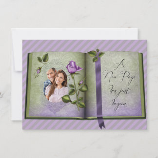 Romantic Retro Love Book Purple Photo Wedding Invitation