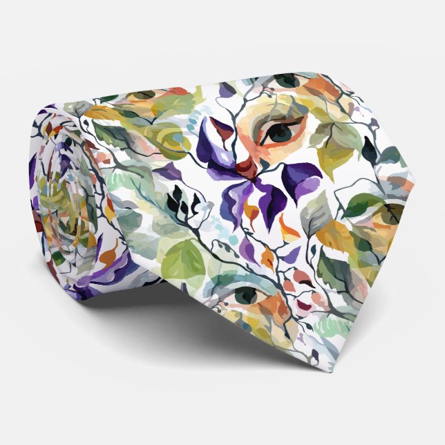 Romantic Retro Vintage Foliage Pastel Eyes Tie (Rolled)