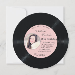 Romantic Retro Vinyl Record Photo Birthday Invitation