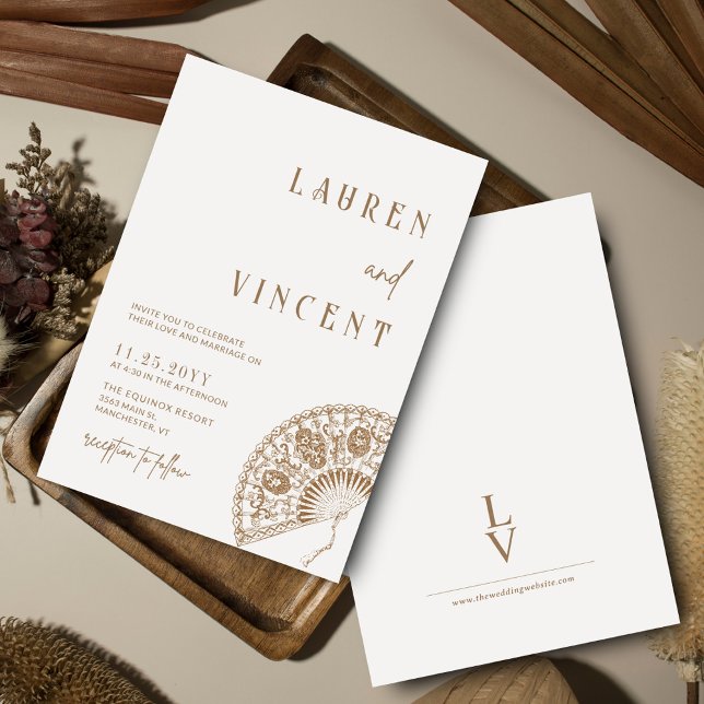 Romantic Rich Classic Vintage Hand Fan Wedding Invitation (Creator Uploaded)