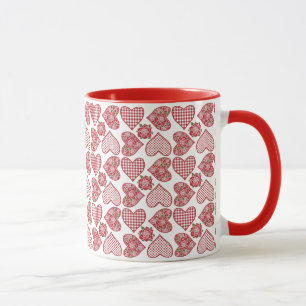 Romantic Ringer Mug, Hearts on White Background Mug