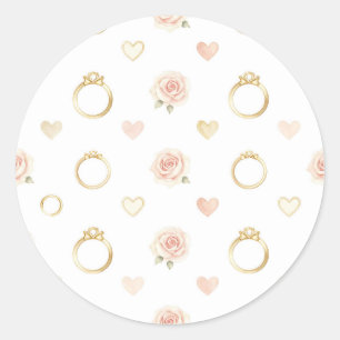 Romantic Rings and Roses Seamless Pattern Classic Round Sticker