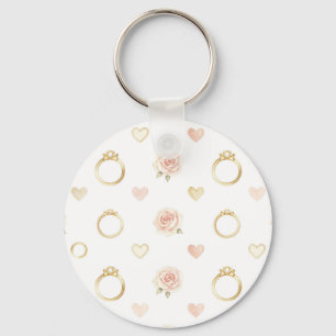 Romantic Rings and Roses Seamless Pattern Key Ring