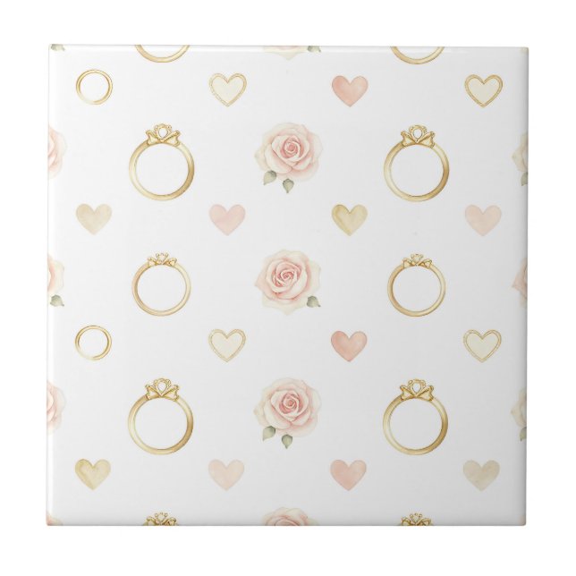 Romantic Rings and Roses Seamless Pattern Tile (Front)