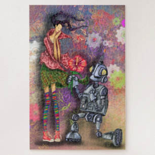 Romantic Robot and Girl Puzzle Painting