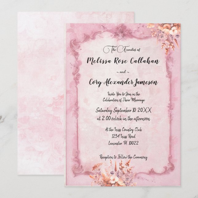 Romantic Rococo Style Floral Wedding Invitation (Front/Back)