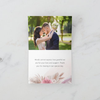 Romantic Rose and Champagne Boho Chic Wedding Thank You Card