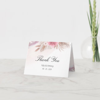 Romantic Rose and Champagne Boho Chic Wedding Thank You Card