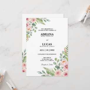 Romantic Rose and Lily Botanical Wedding Invitation