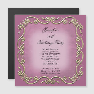 Romantic Rose Antique Scroll Birthday Party Magnetic Invitation
