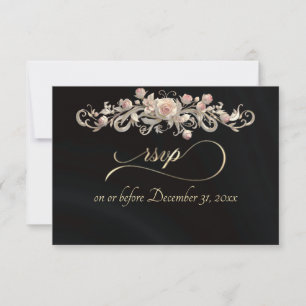 Romantic Rose Arc - Black RSVP Card