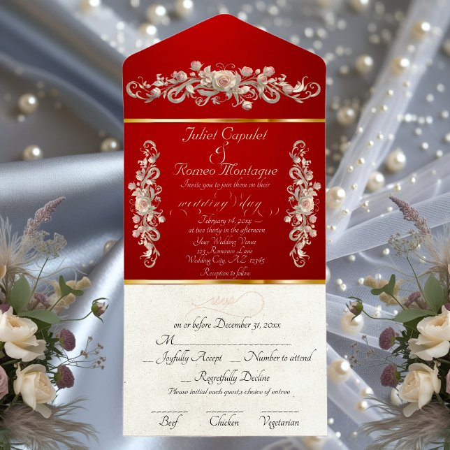 Romantic Rose Arc Borders & Calligraphy - Red All In One Invitation (Creator Uploaded)