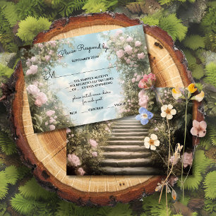 Romantic rose archway storybook wedding RSVP Invitation