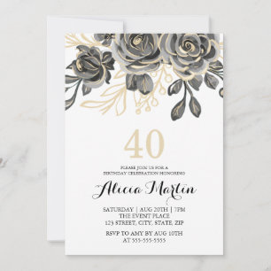 Romantic Rose Black & Gold Birthday Invitation