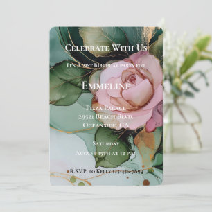 Romantic Rose Blush Pink Gold Floral Birthday Invitation