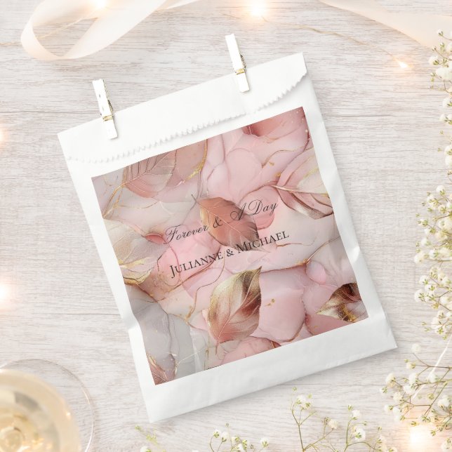 Romantic Rose Blush Pink Gold Leaf Bridal Shower Favour Bags (Clipped)