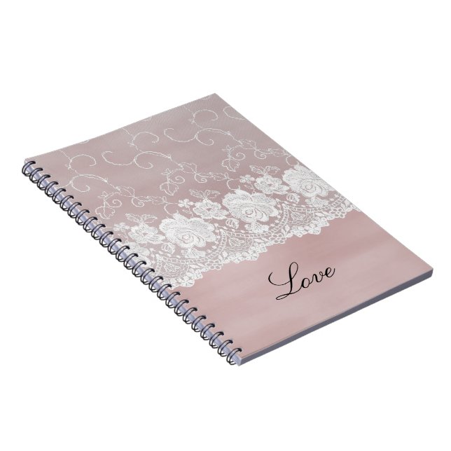Romantic Rose Blush Pink White Lace Floral   Notebook (Right Side)