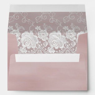 Romantic Rose Blush Pink White Lace Floral Wedding Envelope