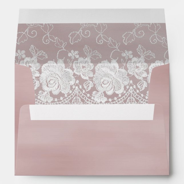 Romantic Rose Blush Pink White Lace Floral Wedding Envelope (Back (Bottom))