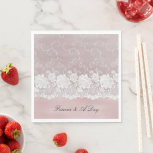 Romantic Rose Blush Pink White Lace Floral Wedding Napkin