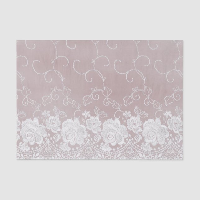Romantic Rose Blush Pink White Lace Floral Wedding Tissue Paper (Front)