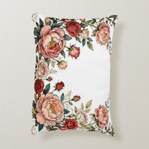 Romantic Rose Border Floral - Elegant White Decorative Cushion