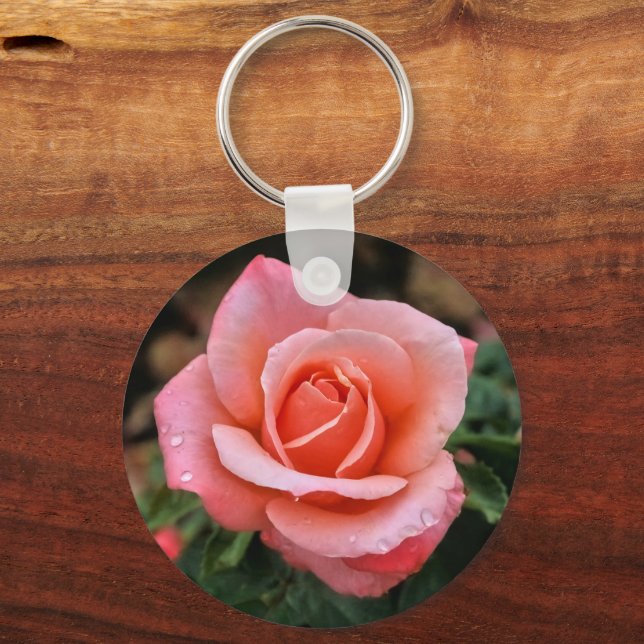 Romantic Rose Botanical Art Print Key Ring (Back)