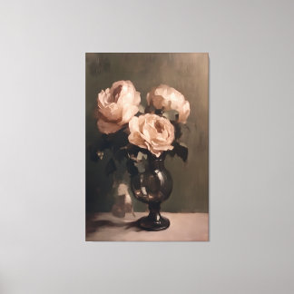 Romantic Rose Bouquet in Vase – Classic Still  Canvas Print