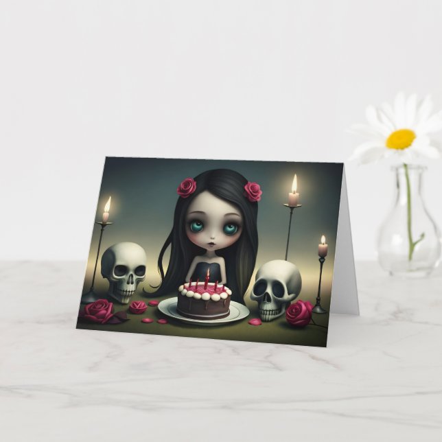 Romantic rose, cake, candle, skull, birthday card  (Small Plant)