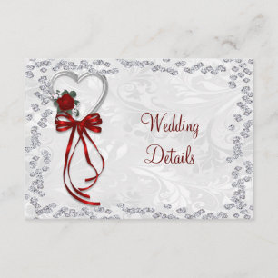 Romantic Rose, Diamonds & Red Ribbon Wedding Enclosure Card